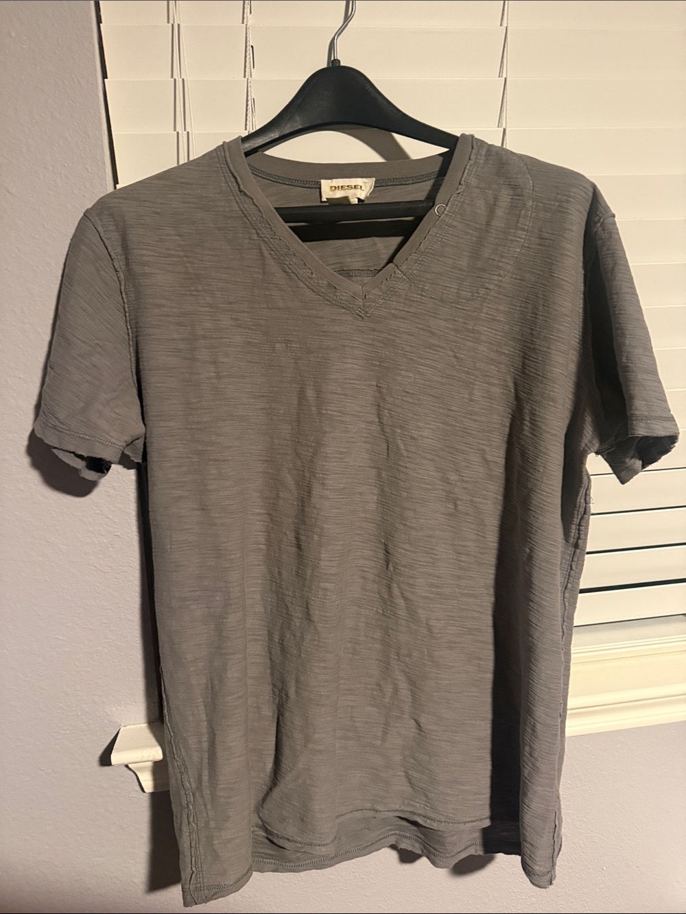 Diesel Men's Short Sleeve V-Neck Tee — Gray